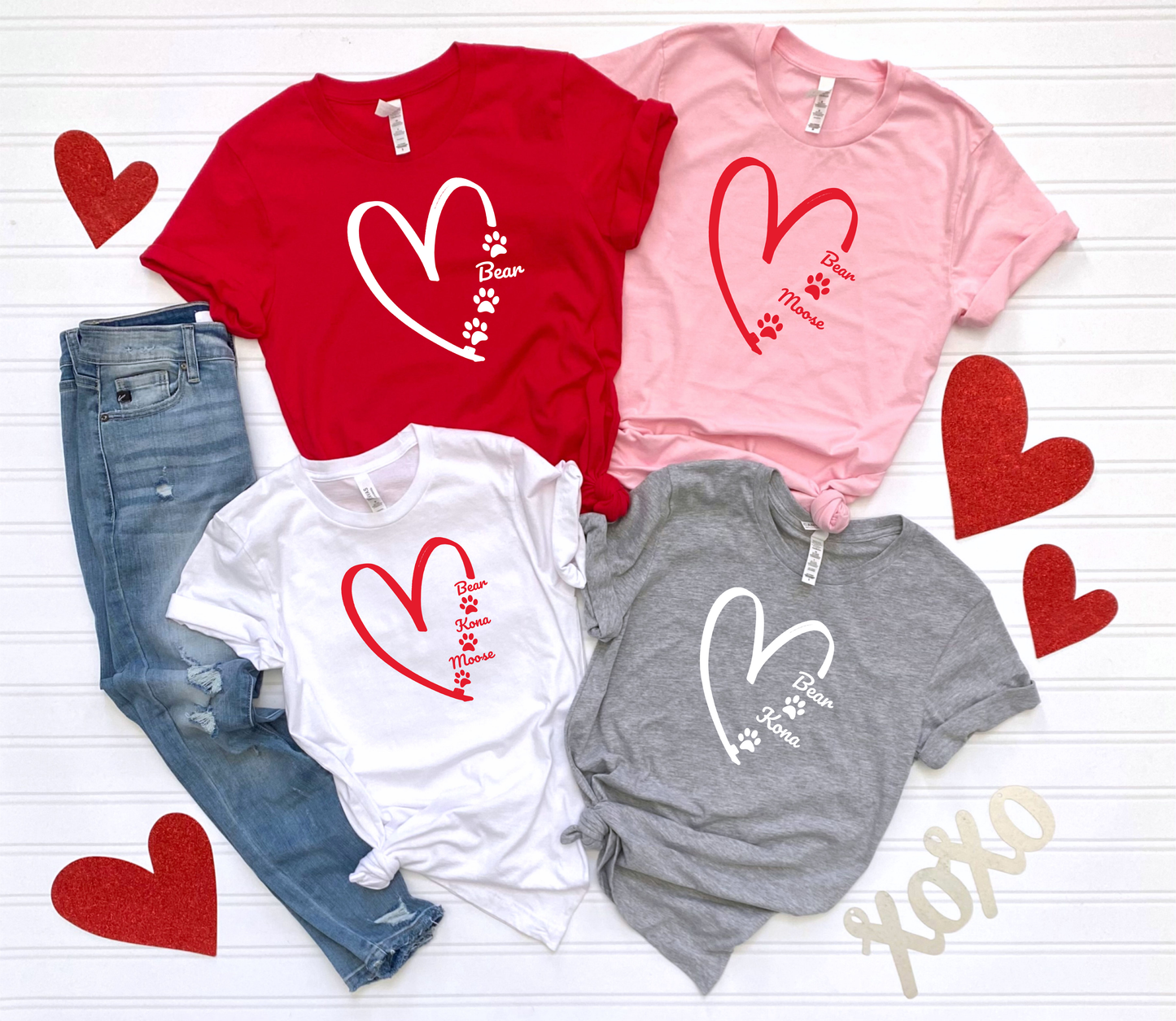 Personalized White Heart T-Shirt with Pet's Name - Bella Canvas