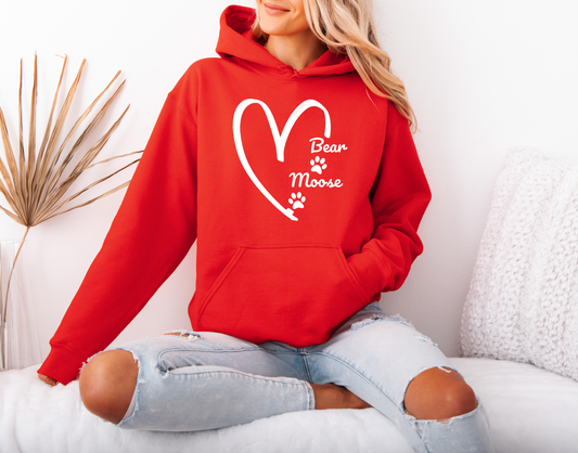 Personalized Pet Name & White Heart Hoodie  – Gildan 18500