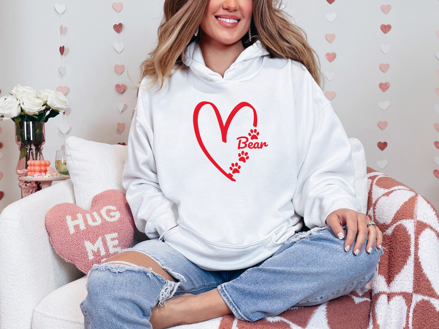 Personalized Pet Name & Heart Hoodie – Soft Cotton Gildan 18500